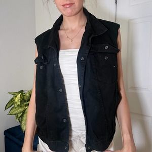 Black Sleeveless Denim Motorcycle Vest